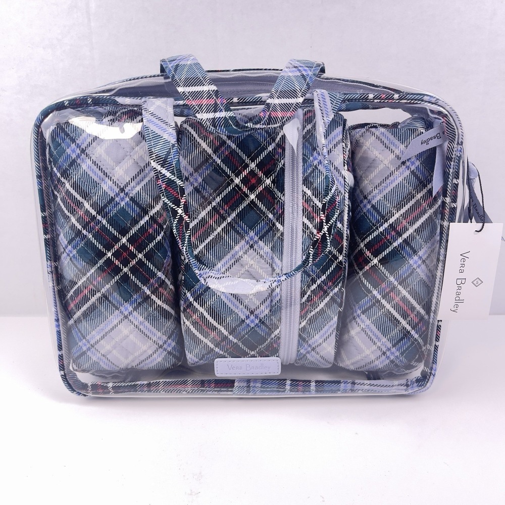 Vera Bradley Snowy Plaid 4 pc Cosmetic Organizer Set New w/Tag